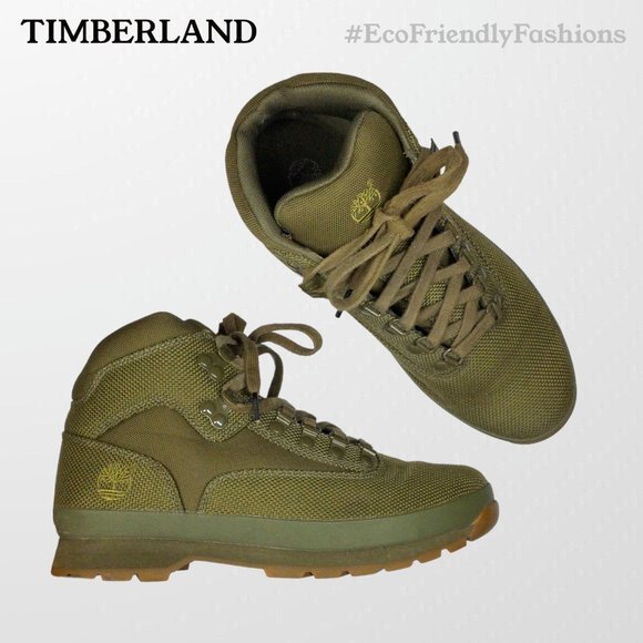 Timberland Mens Green Mid Top Lace Up Leather Hiking Boots Size 8.5